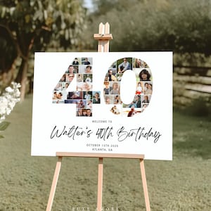 Collage photo 40e anniversaire, plaque de bienvenue 40e anniversaire, collage chiffre 40, 40e anniversaire, tableau 40e anniversaire, modèle de toile