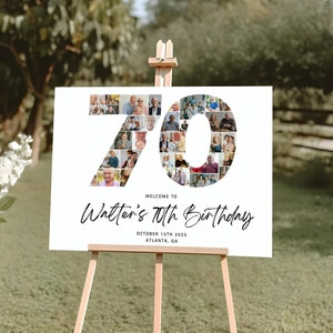 70 Geburtstag Foto-Collage, 70 Geburtstag Willkommens-Schild, Zahl 70 Collage, 70 Jahre Poster, 70 Geburtstag Pinnwand, Canva Template