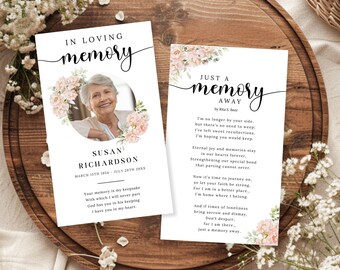 Floral Funeral Prayer Card Template, Editable Prayer Card, Funeral Keepsake Card, Elegant Memorial Prayer Card, Canva Template