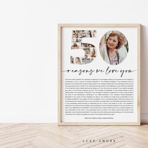 50 Gründe, warum wir Sie druckbar haben, Zahl 50 Fotocollage, 50.Geburtstagsgeschenk, 50-jähriges Jubiläum, 50 Dinge, die wir lieben Poster, bearbeitbare Vorlage