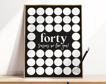 40 raisons pour lesquelles nous vous aimons à imprimer, affiche du 40e anniversaire de l'homme, livre d'or des 40 ans, cadeau personnalisé, affiche noire des quarante raisons, affiche souvenirs