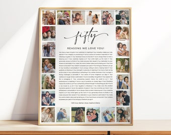 50 Reasons We Love You Poster, 50th Birthday Photo Collage, 50th Birthday Poster, Gift For Her or Him, 50 Things We Love, Best Friend Gift