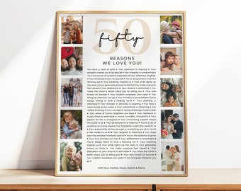 50 Reasons We Love You Poster, 50th Birthday Photo Collage, 50th Birthday Poster, Gift For Her or Him, 50 Things We Love, Best Friend Gift