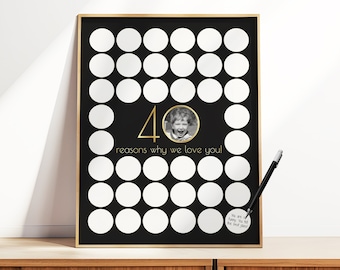 Modèle 40 raisons pour lesquelles nous vous aimons, photo 40e anniversaire, affiche 40e anniversaire pour homme, cadeau personnalisé, noir 40 raisons imprimable