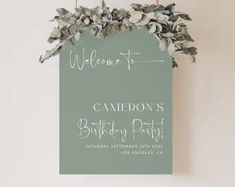 Sage Green Birthday Welcome Sign, Modern Birthday Welcome Template, Editable Template, Minimalist Welcome Poster, Sage Birthday Welcome