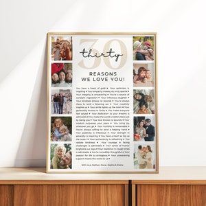 30 Reasons We Love You Printable, Custom Photo Collage, 30th Birthday Gift, 30th Anniversary, 30 Things We Love Poster, Editable Template