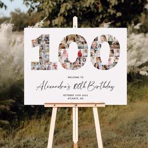 100th Birthday Photo Collage, 100th Birthday Welcome Sign, Number 100 Collage, 100 Years Poster, 100th Birthday Board, Canva Template