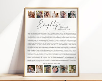 80 Reasons We Love You Printable, Photo 80th Birthday Sign, 80th Birthday Poster, Mom's 80th Birthday Gift, Gift For Him, 80 Things We Love