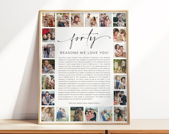 40 Reasons We Love You, Editable Custom Photo Collage, 40th Birthday Poster, 40th Anniversary, Friend Birthday Gift, Gift For Him or Her