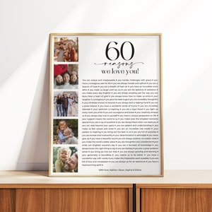 60 Reasons We Love You Printable, Photo 60th Birthday Sign, 60th Birthday Poster, Personalised Gift, Gift For Her or Him, 60 Things We Love