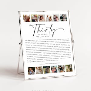30 Reasons We Love You Poster, Custom Photo Collage, 30th Birthday Gift, 30th Anniversary Gift, 30 Things We Love, Editable Template