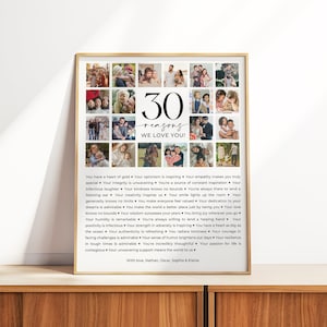 30 Reasons We Love You Printable, Custom Photo Collage, 30th Birthday Gift, 30th Anniversary, 30 Things We Love Poster, Editable Template