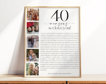 40 Reasons We Love You Printable, Custom Photo Collage, 40th Birthday Poster, Personalised Gift, 40th Anniversary, Best Friend Birthday Gift