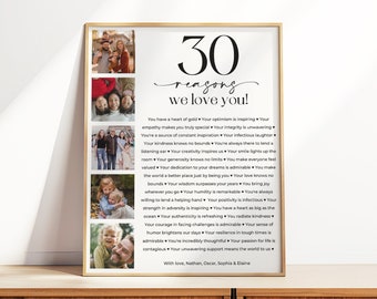 30 Reasons We Love You Printable, Photo 30th Birthday Sign, 30th Birthday Poster, Personalised Gift, Gift For Her or Him, 30 Things We Love