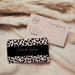 Leopard Visitenkartenvorlage, Boho Visitenkartendesign, bearbeitbare Vorlage, schicke Visitenkarte, feminine Visitenkarte zum Ausdrucken