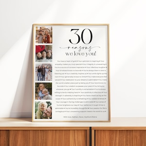 30 Reasons We Love You Printable, Photo 30th Birthday Sign, 30th Birthday Poster, Personalised Gift, Gift For Her or Him, 30 Things We Love