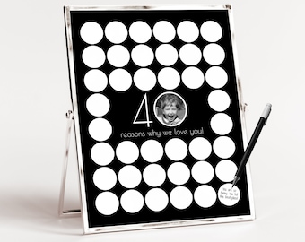 Modèle 40 raisons pour lesquelles nous vous aimons, photo 40e anniversaire, affiche 40e anniversaire pour homme, cadeau personnalisé, noir 40 raisons imprimable
