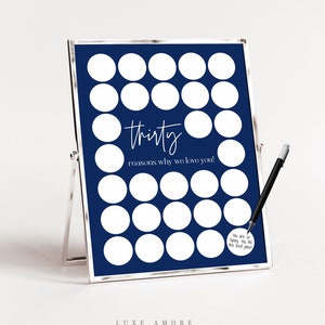 30 Reasons We Love You Printable, 30 Memories Birthday Sign, Mens 30th Birthday Poster, Personalised Gift, Navy Blue Thirty Reasons Poster