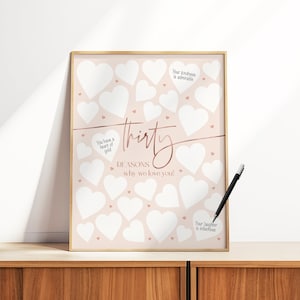 30 Reasons We Love You Printable, 30 Things We Love About You, Pink Birthday Signature Board, Birthday Wishes Sign, 30th Birthday Gift