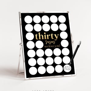 Thirty Reasons We Love You Printable, Mens 30th Birthday Poster, 30th Guestbook, Personalised Gift, Black and Gold 30 Reasons Poster