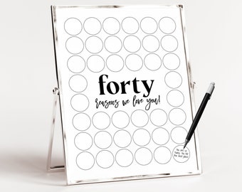40 raisons pour lesquelles nous vous aimons, affiche minimaliste des quarante raisons à imprimer, panneau du 40e anniversaire pour homme, panneau d'anniversaire 40 souvenirs, cadeau 40e anniversaire