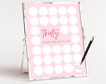 30 Reasons We Love You Template, Minimalist Thirty Reasons Poster, Women 30 Memories Birthday Sign, Female 30th Birthday Gift, Pink and Red