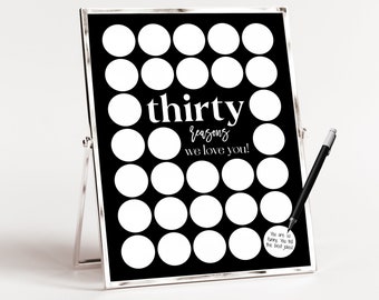30 Gründe, warum wir dich lieben zum Ausdrucken, Poster zum 30. Geburtstag für Männer, 30. Gästebuch, personalisiertes Geschenk, schwarzes Poster mit dreißig Gründen, Erinnerungsposter
