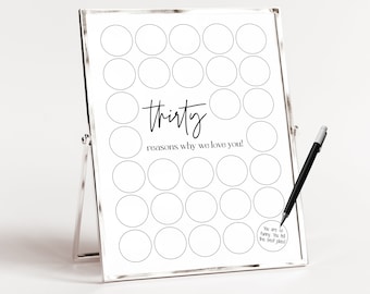 30 Reasons We Love You Printable, Minimalist Thirty Reasons Poster, 30 Memories Birthday Sign, 30th Birthday Gift, Personalised Gift