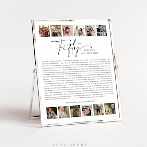 50 Gründe, warum wir dich lieben, Foto 50. Geburtstag Zeichen, 50. Geburtstag Poster, personalisiertes Geschenk, Geschenk für sie oder ihn, 50 Dinge, die wir lieben