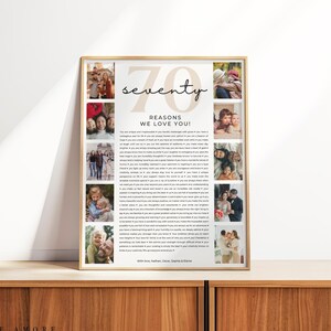 70 Reasons We Love You Template, 70th Birthday Poster, Photo 70th Birthday Sign, 70th Birthday Gift, Gift For Her or Him, 70 Things We Love