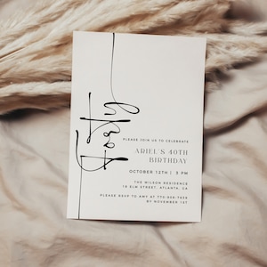 Modern 40th Birthday Invitation Template, Minimal 40th Birthday Invite, Editable Template, Any Age Birthday Invite, Male Birthday Invite