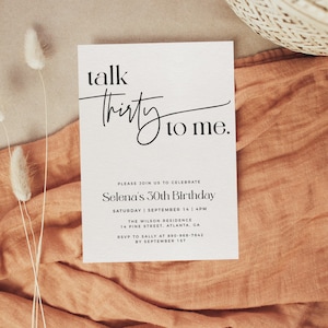 Talk Thirty To Me Invitation, Modern 30th Birthday Invitation Template, Editable Template, Minimal 30th Birthday Invite, 30th Birthday Party