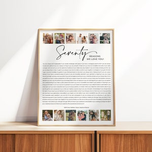 70 Reasons We Love You Printable, Photo 70th Birthday Gift, Mom&#39;s 70th Birthday Gift, Editable Canva Template, 70 Things We Love About You