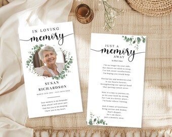 Greenery Funeral Prayer Card Template, Editable Prayer Card, Funeral Keepsake Card, Elegant Memorial Prayer Card, Canva Template