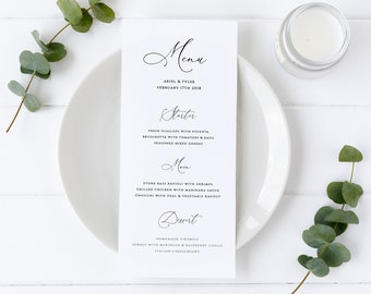 Minimalist Wedding Menu, Editable Template, Modern Menu Printable, Instant Download, Wedding Dinner Menu Card, Rustic Menu, Templett