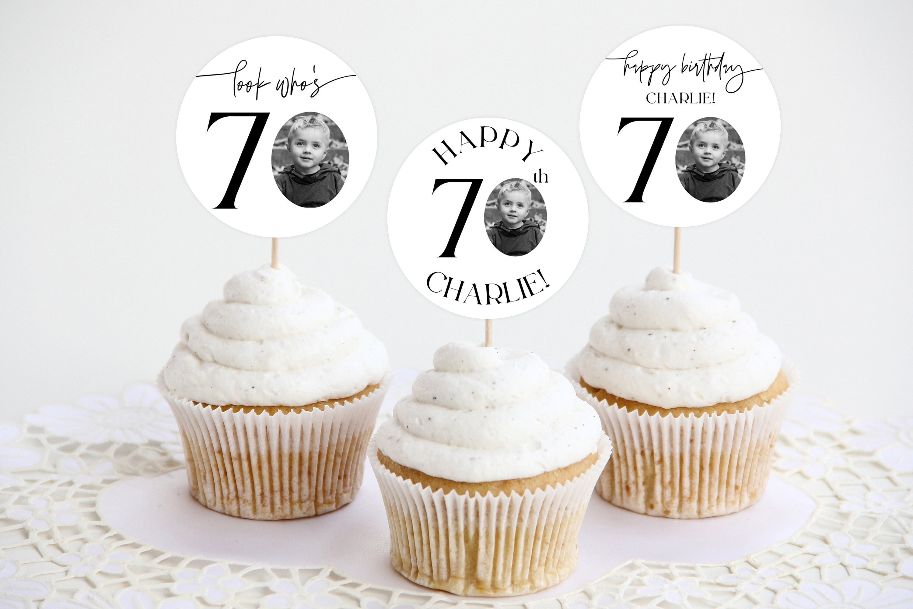 36 Stück Cupcake-Topper Zum 70. Geburtstag – Schwarzes Glitzer-Design – Mit Bambusstab – Fertig Montiert – Für Torten & Desserts