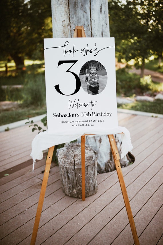 Male 30th Birthday Welcome Sign, Photo Birthday Welcome Template, Look Who's 30, Editable Welcome Poster, Male Birthday Welcome Sign