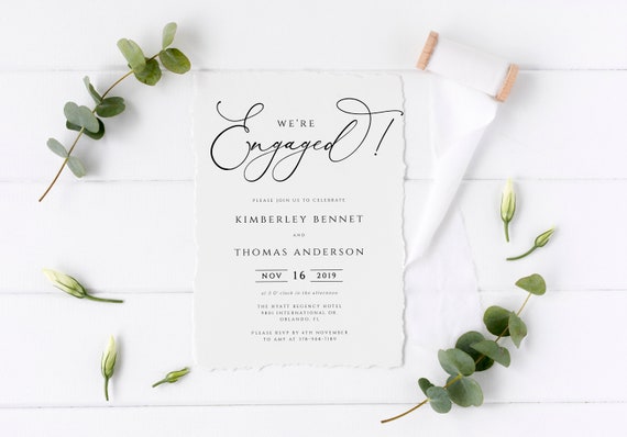 We're Engaged Invitation Template Calligraphy Engagement | Etsy