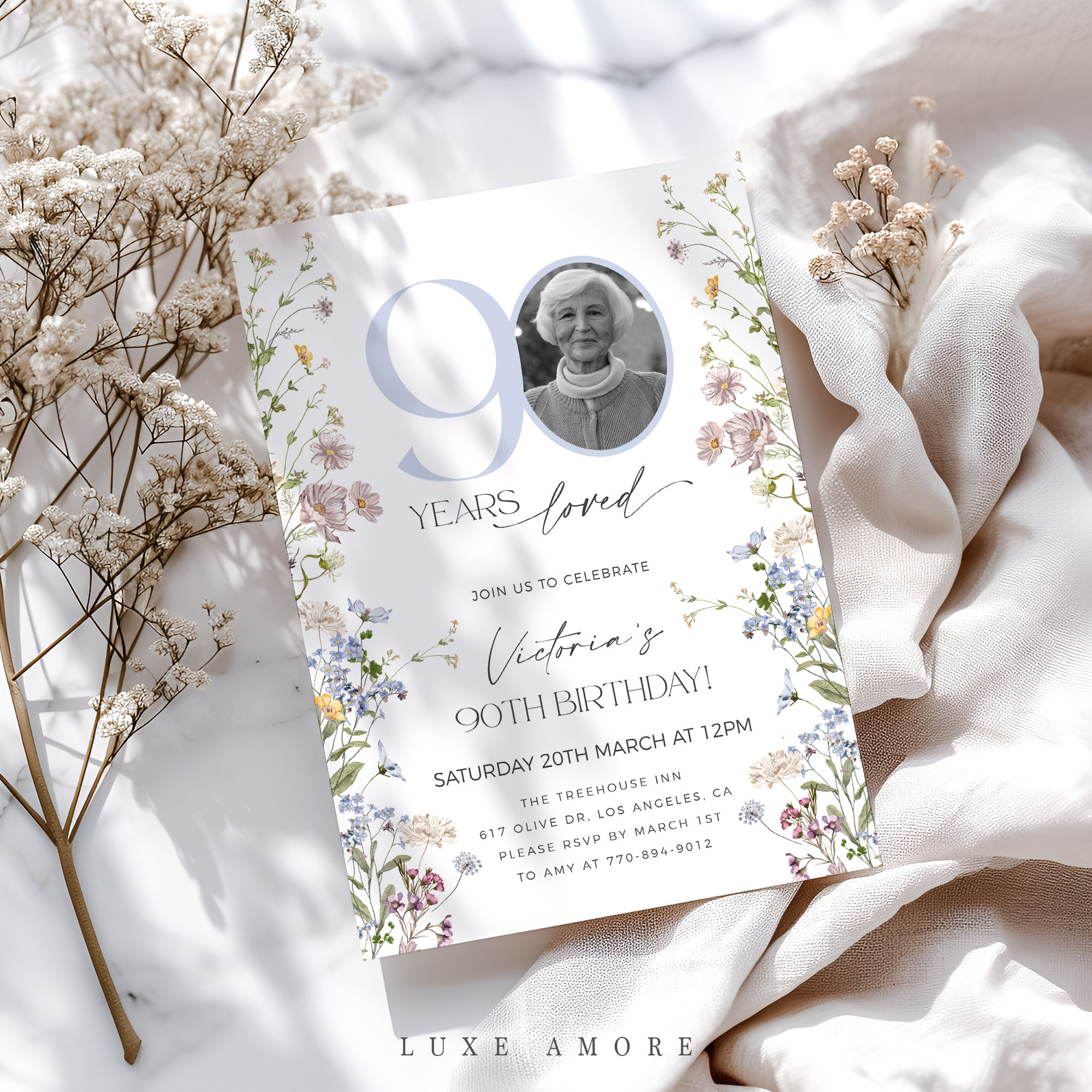 Rose Gold Pink Blush 90th Birthday Foil Invitation | Zazzle