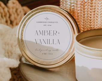 Round Product Label Template, Round Candle Label, Candle Tin Label, Circular Candle Label, Modern Candle Labels, Editable Candle Label