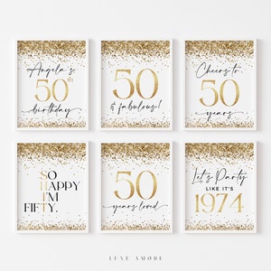 Gold 50th Birthday Decorations, 50th Birthday Signs, Editable Template, 50th Birthday Party Decorations, Cheers to 50, So Happy I&#39;m Fifty