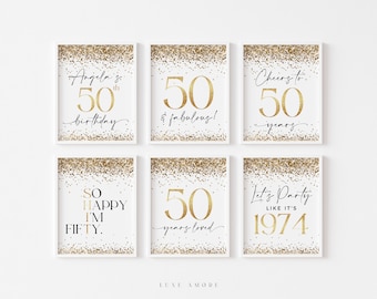 Gold 50th Birthday Decorations, 50th Birthday Signs, Editable Template, 50th Birthday Party Decorations, Cheers to 50, So Happy I'm Fifty