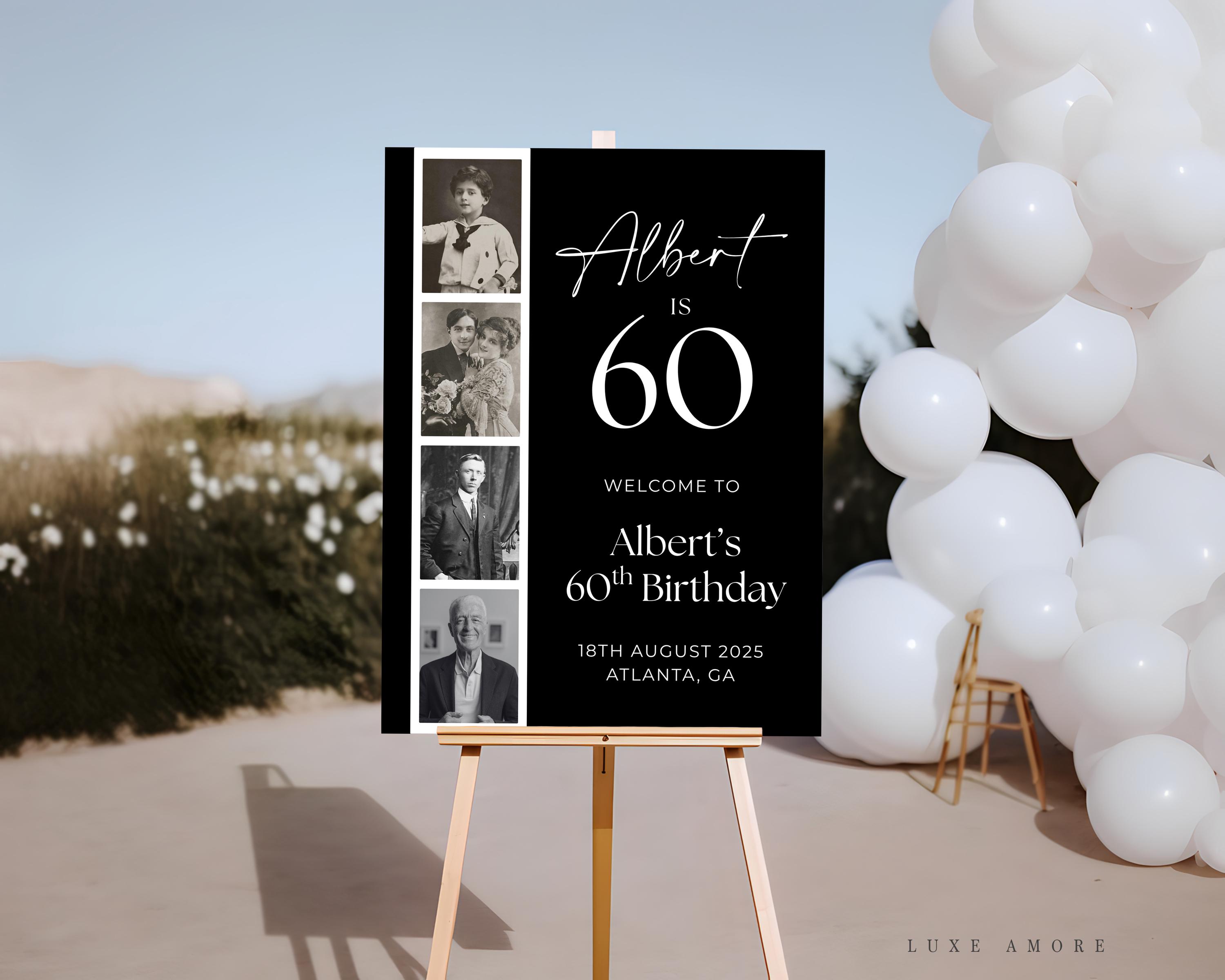 60th Birthday Welcome Sign Template, Vintage 60th Welcome Sign, Male ...