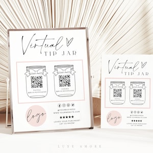 Virtual Tip Jar Sign, Wedding Bar Tip, Venmo Tip Sign, Cash App, Paypal, QR Code Tips Sign, Editable Template, Bartender Tip Sign Printable