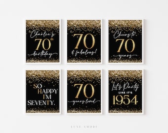 Black and Gold 70th Birthday Decorations, 70th Birthday Signs, Editable Template, 70th Birthday Party, Cheers to 70, For Men, Male 70th