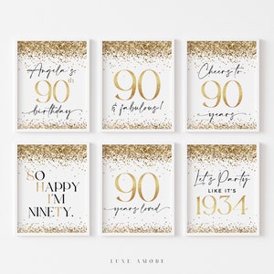 Gold 90th Birthday Decorations, 90th Birthday Signs, Editable Template, 90th Birthday Party Decorations, Cheers to 90, 90 and Fabulous