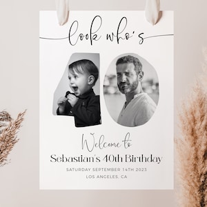 Foto Willkommensschild zum 40. Geburtstag, Willkommensschild zum 40. Geburtstag, bearbeitbare Vorlage, modernes Willkommensplakat, Willkommensschild zum männlichen Geburtstag