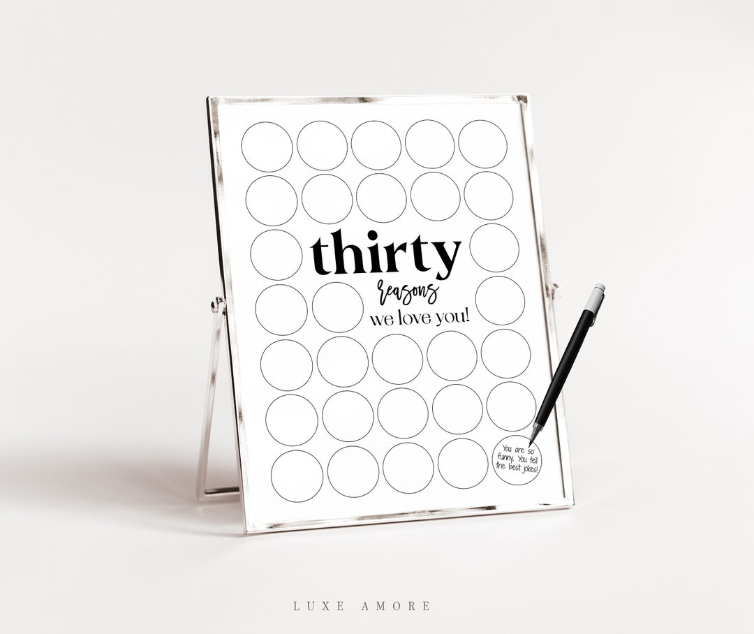 30 Reasons We Love You Printable, Minimalist Thirty Reasons Poster, Men ...