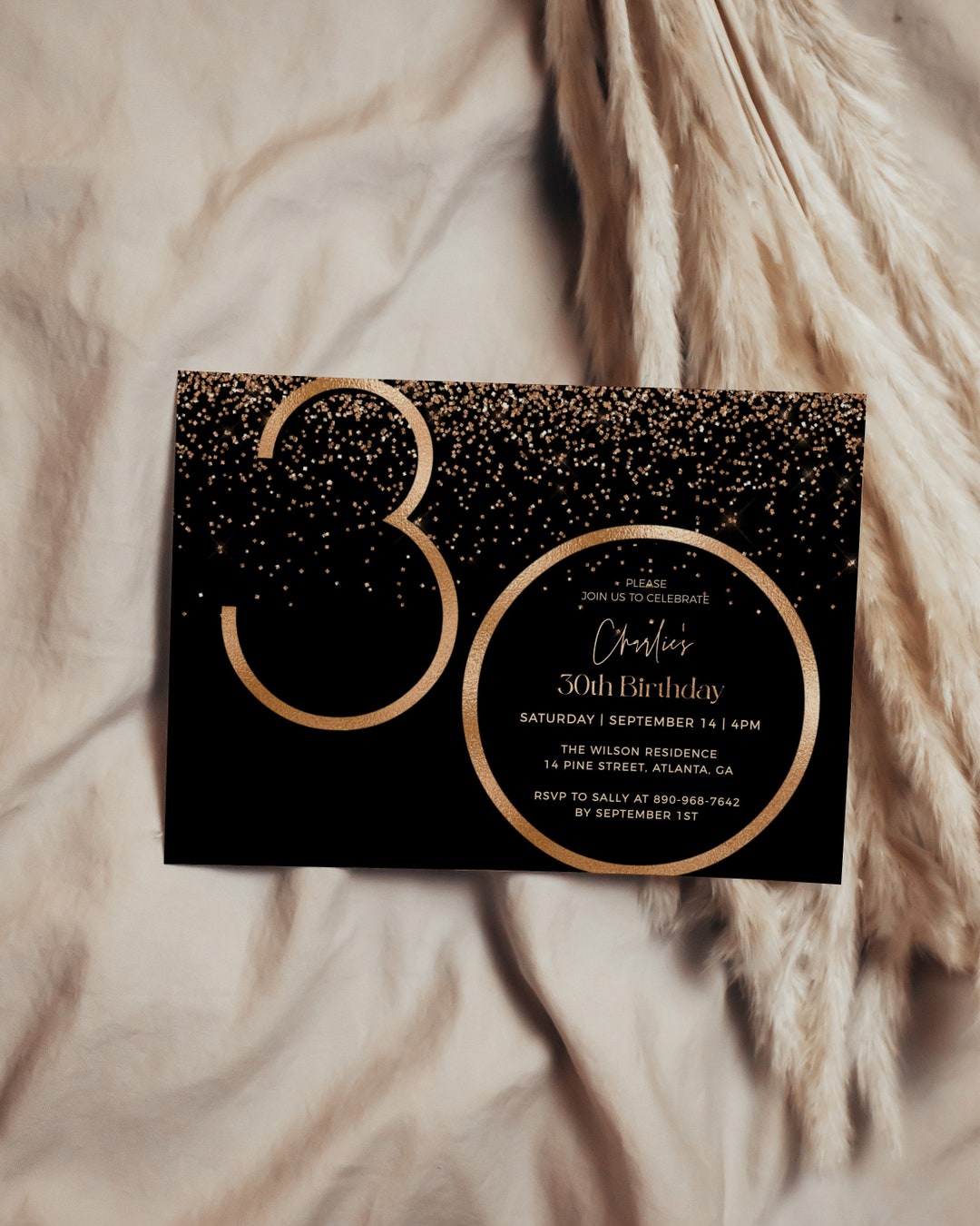 Black and Gold 30th Birthday Invitation Template, Modern 30th Birthday ...