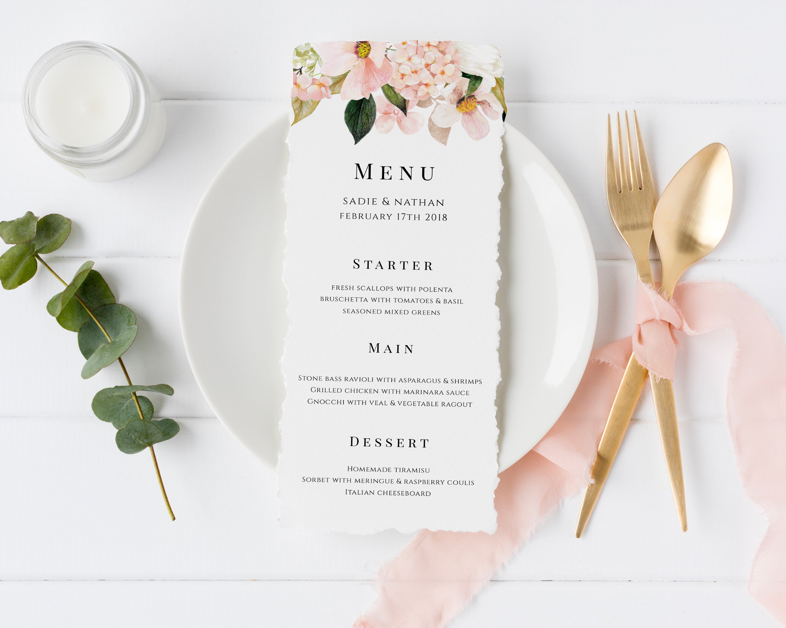 Blush Wedding Menu Editable Menu Template Floral Blush Menu Etsy